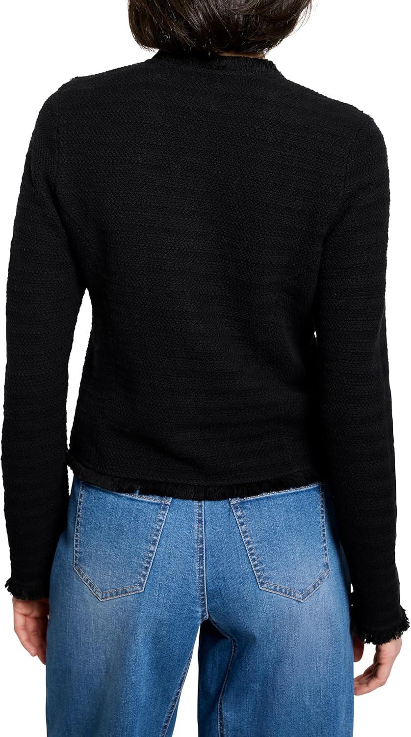 image:imageNICZOE Womens Fringe Mix Femme Knit JacketBlack Onyx