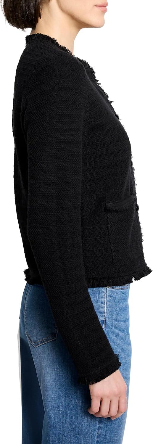 image:imageNICZOE Womens Fringe Mix Femme Knit JacketBlack Onyx