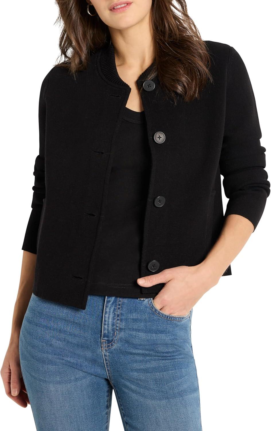image:imageNICZOE Womens Knit Bomber JacketBlack Onyx