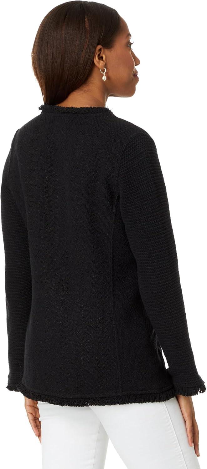 image:imageNICZOE Womens Long Fringe Mix Knit JacketBlack Onyx