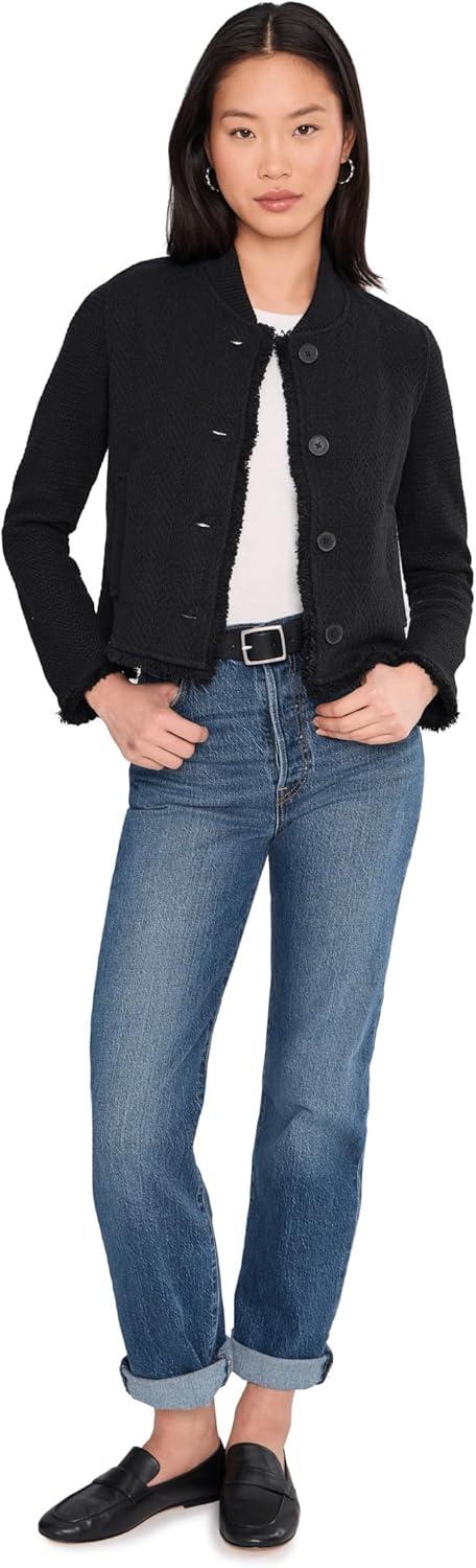 image:imageNICZOE Womens Petite Fringe Mix Knit Bomber JacketBlack Onyx