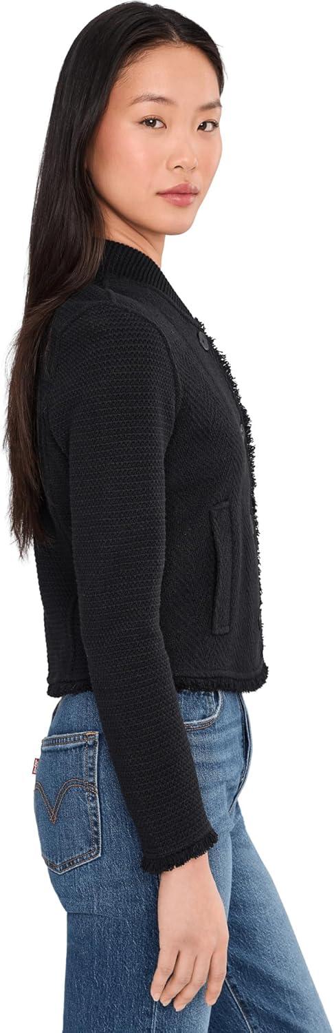 image:imageNICZOE Womens Petite Fringe Mix Knit Bomber JacketBlack Onyx