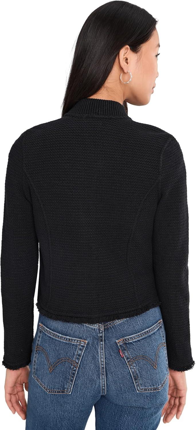 image:imageNICZOE Womens Petite Fringe Mix Knit Bomber JacketBlack Onyx