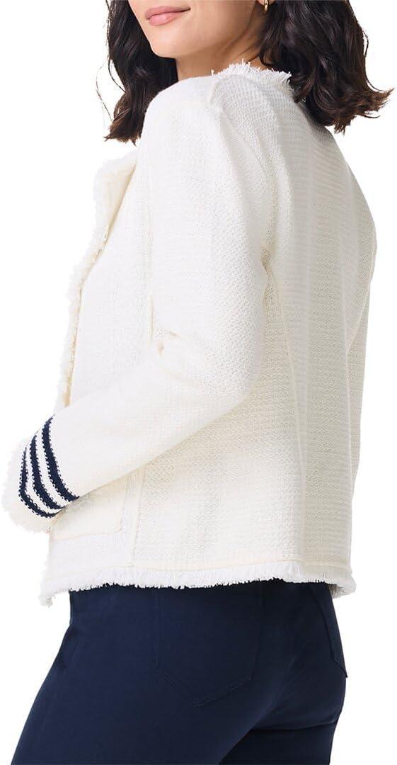 image:imageNICZOE Womens Subtle Stripe Fringe Mix Knit JacketCream Multi