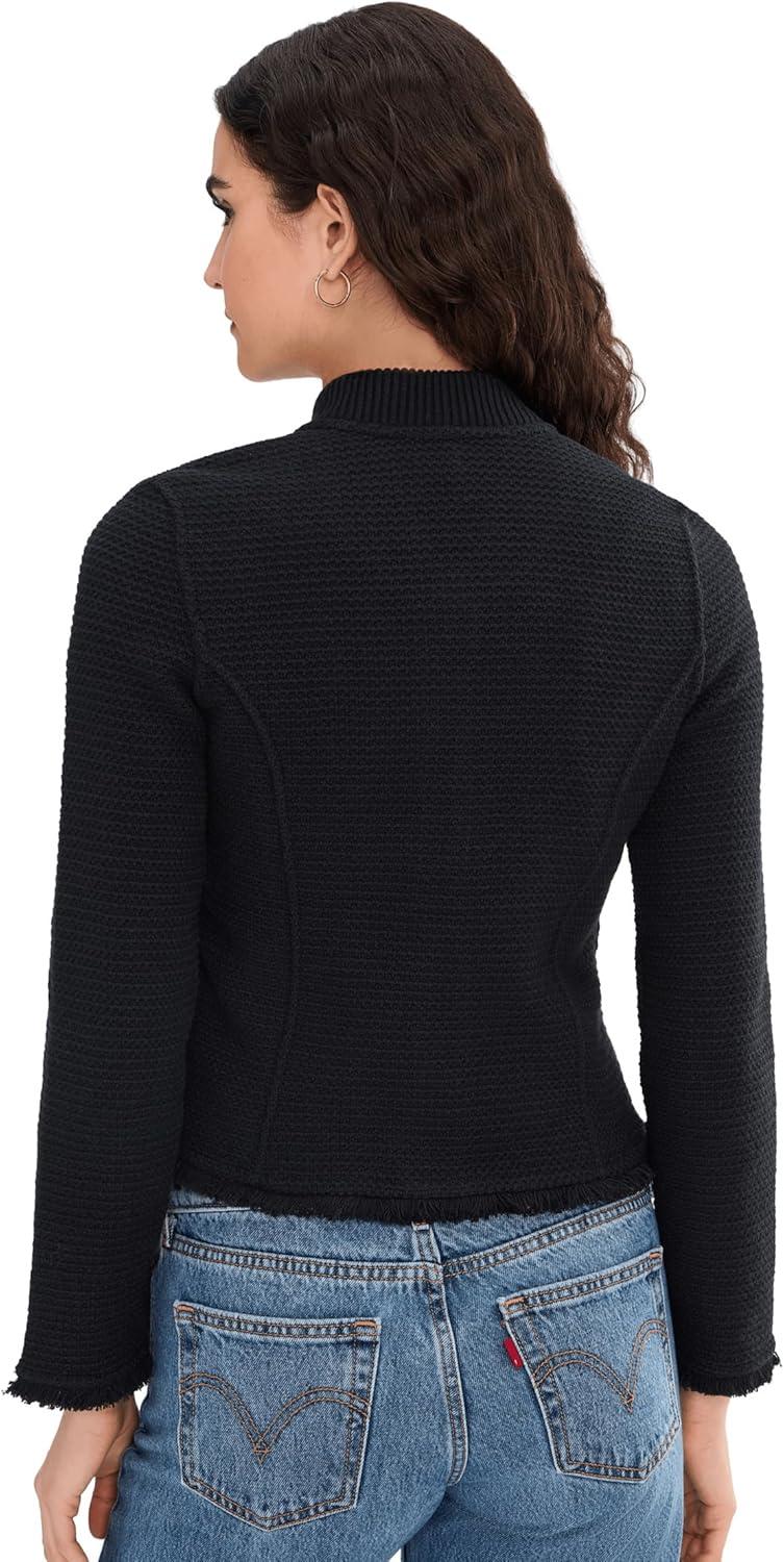 image:imageNICZOE womens Fringe Mix Knit Bomber JacketBlack Onyx