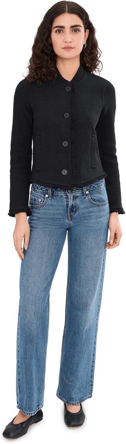 image:imageNICZOE womens Fringe Mix Knit Bomber JacketBlack Onyx