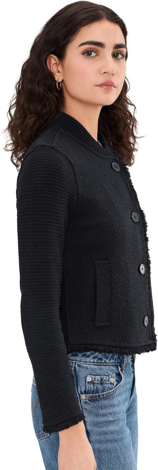 image:imageNICZOE womens Fringe Mix Knit Bomber JacketBlack Onyx