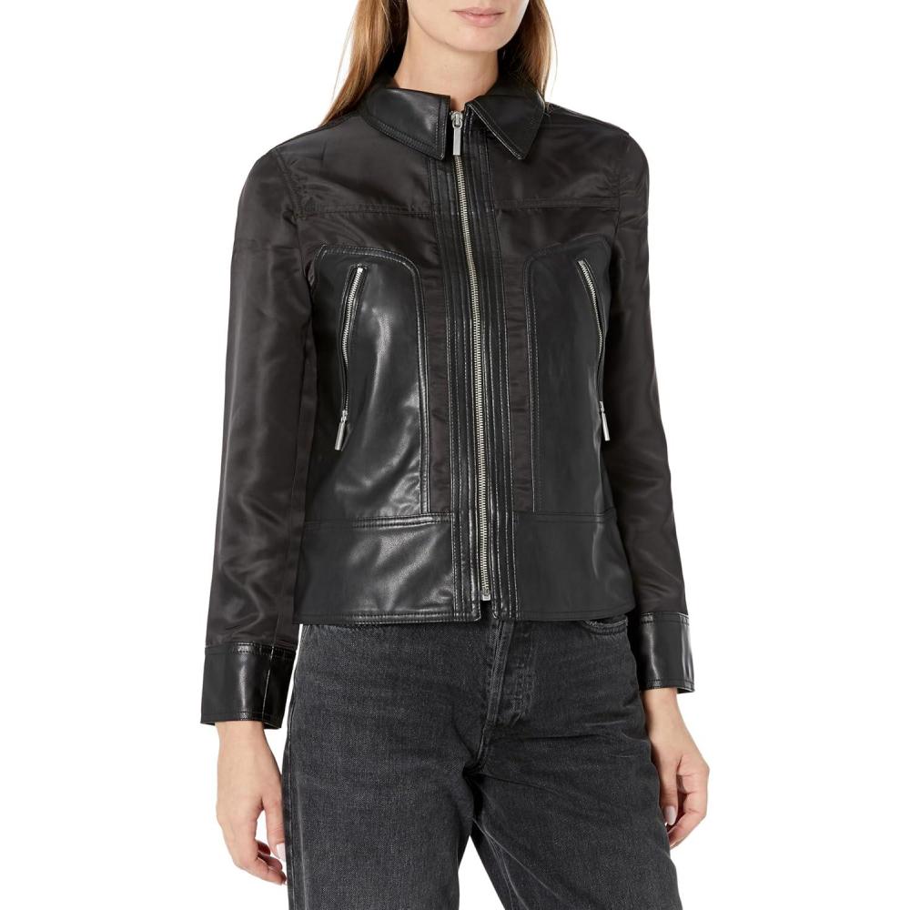 image:imageNICZOE Womens Faux Leather Mix JacketBlack Onyx