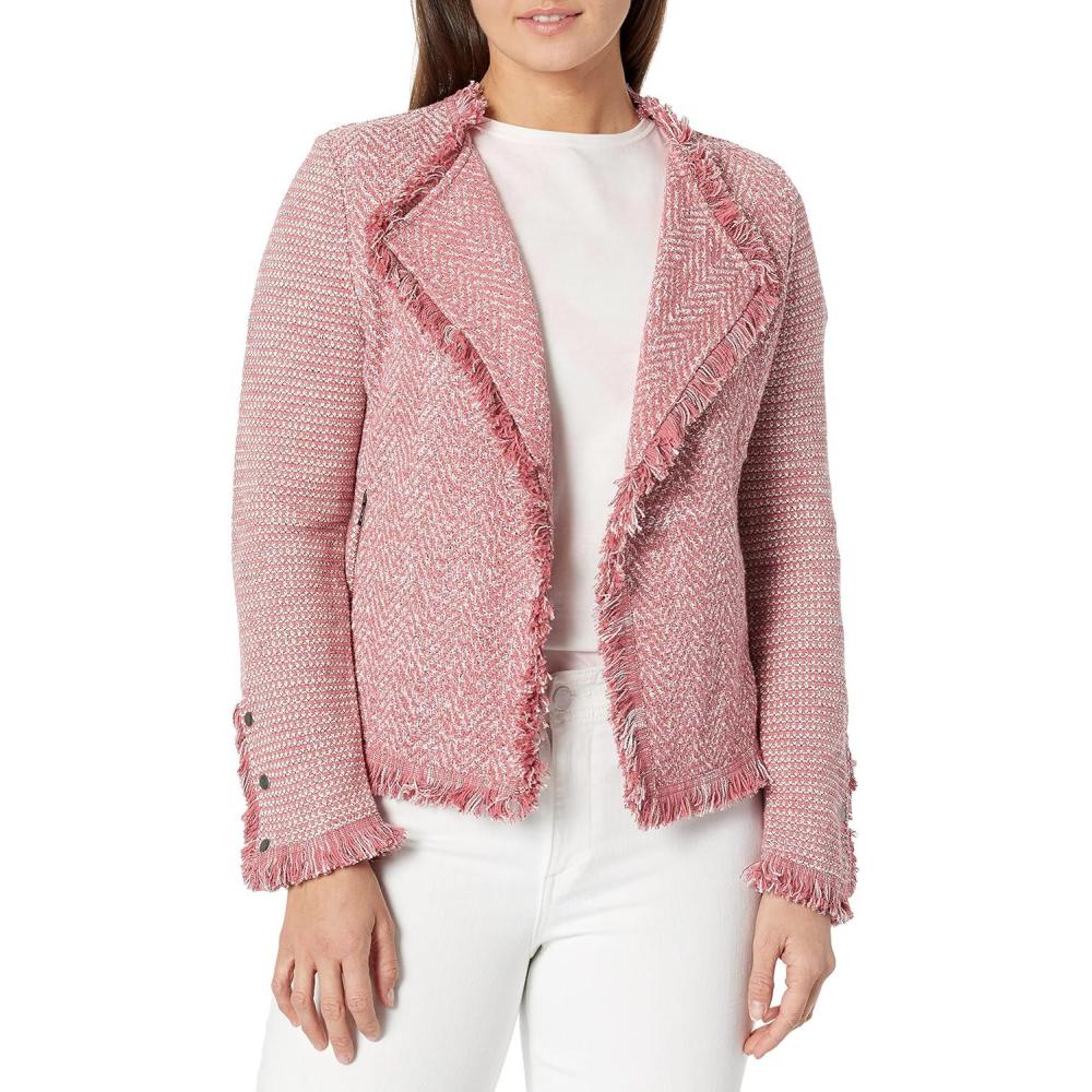 image:imageNICZOE Womens Fringe Mix Knit JacketDusty Cedar