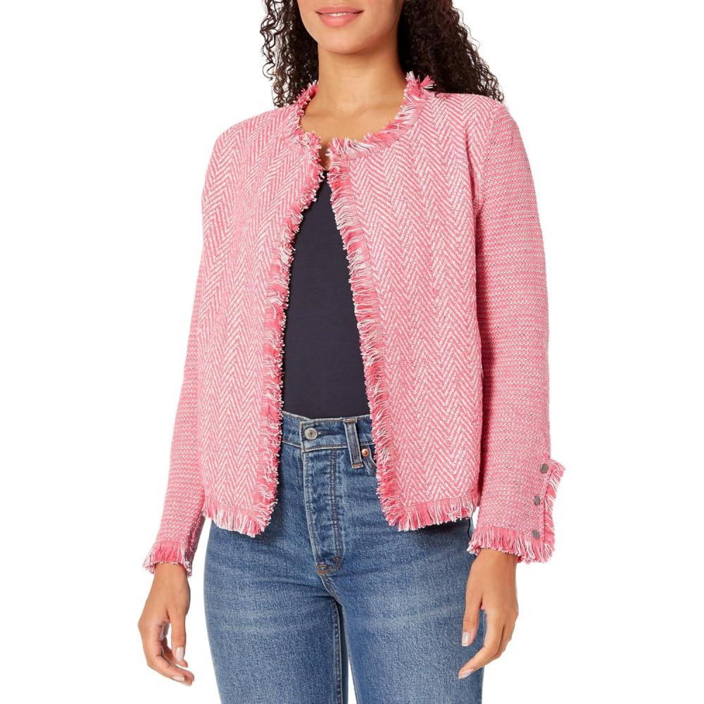 image:imageNICZOE Womens Fringe Mix Knit JacketPink Mix