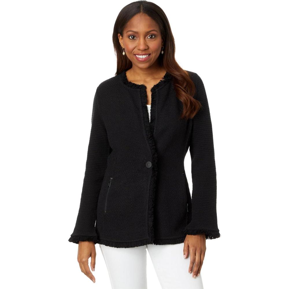 image:imageNICZOE Womens Long Fringe Mix Knit JacketBlack Onyx
