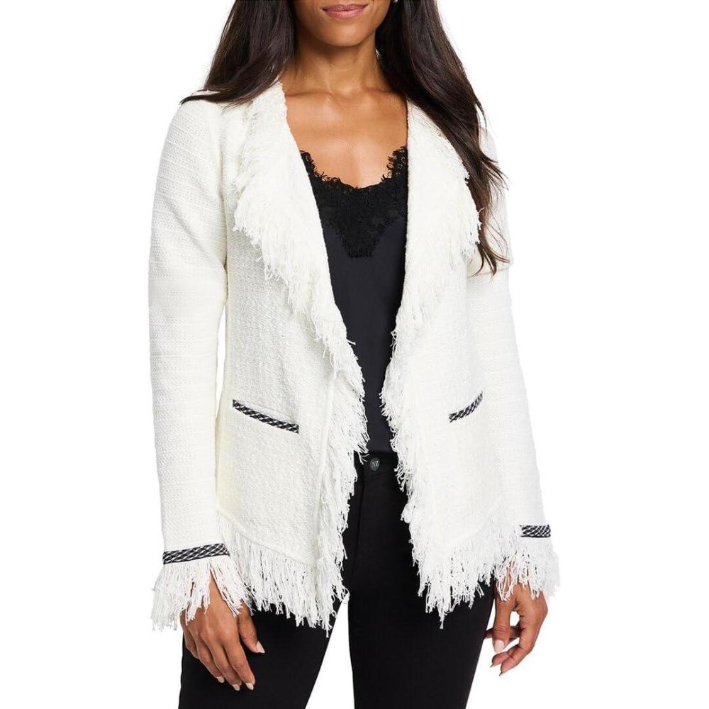 image:imageNICZOE Womens Statement Fringe Mix Knit JacketClassic Cream