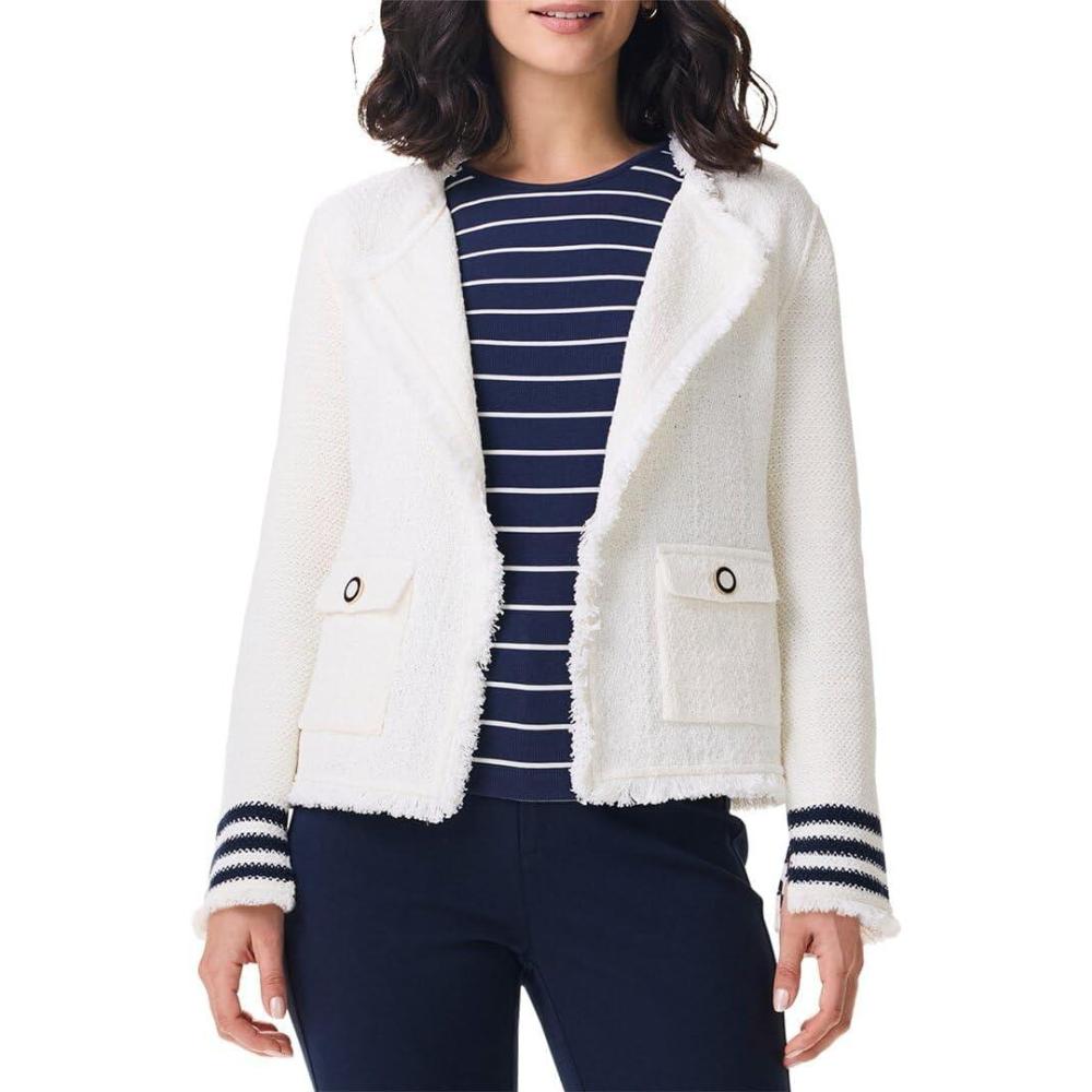 image:imageNICZOE Womens Subtle Stripe Fringe Mix Knit JacketCream Multi