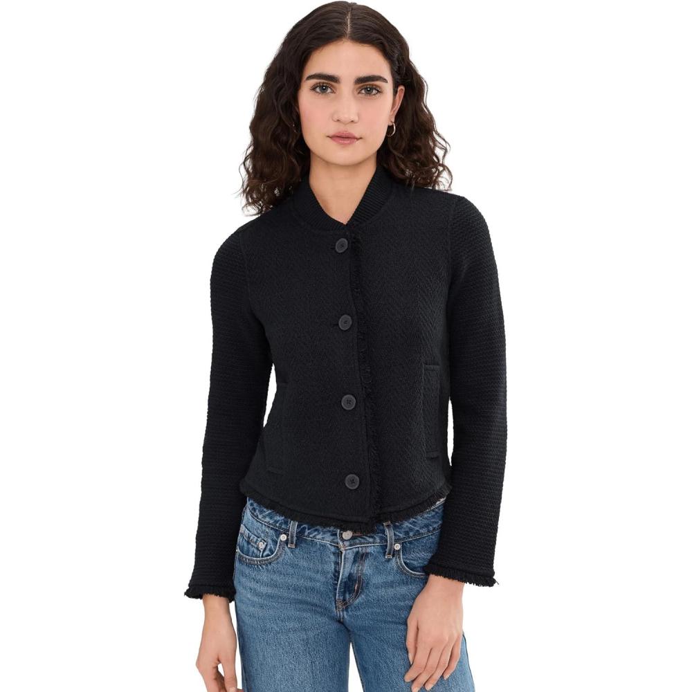image:imageNICZOE womens Fringe Mix Knit Bomber JacketBlack Onyx