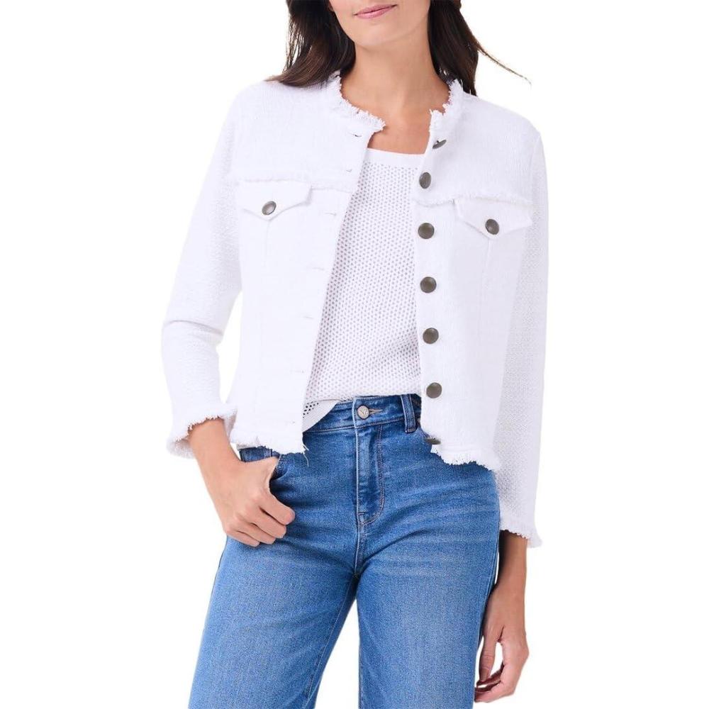 image:imageNICZoe Womens Utility Fringe Mix Knit JacketPaper White