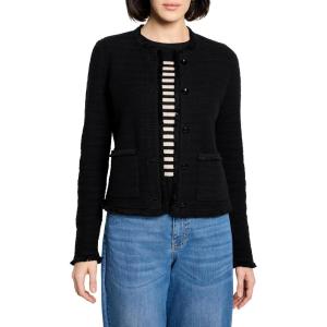 NIC+ZOE Women’s Fringe Mix Femme Knit Jacket(Black Onyx)