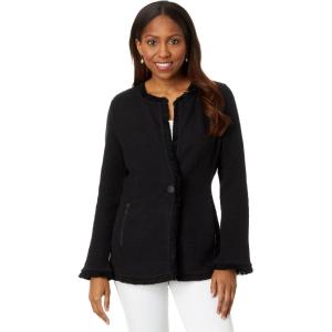 NIC+ZOE Women’s Long Fringe Mix Knit Jacket(Black Onyx)