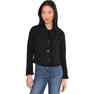 NIC+ZOE Women’s Petite Fringe Mix Knit Bomber Jacket(Black Onyx)