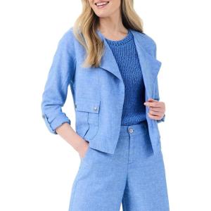 NIC+ZOE Women’s Rumba Linen Moto Jacket(Blue Mix)
