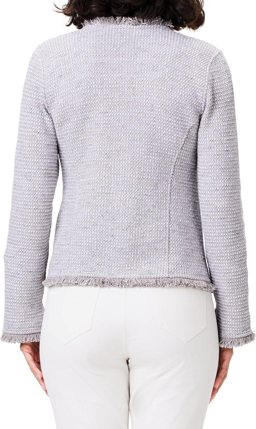 image:imageNICZOE Womens Fringe Mix Knit Pocket JacketFrench Linen