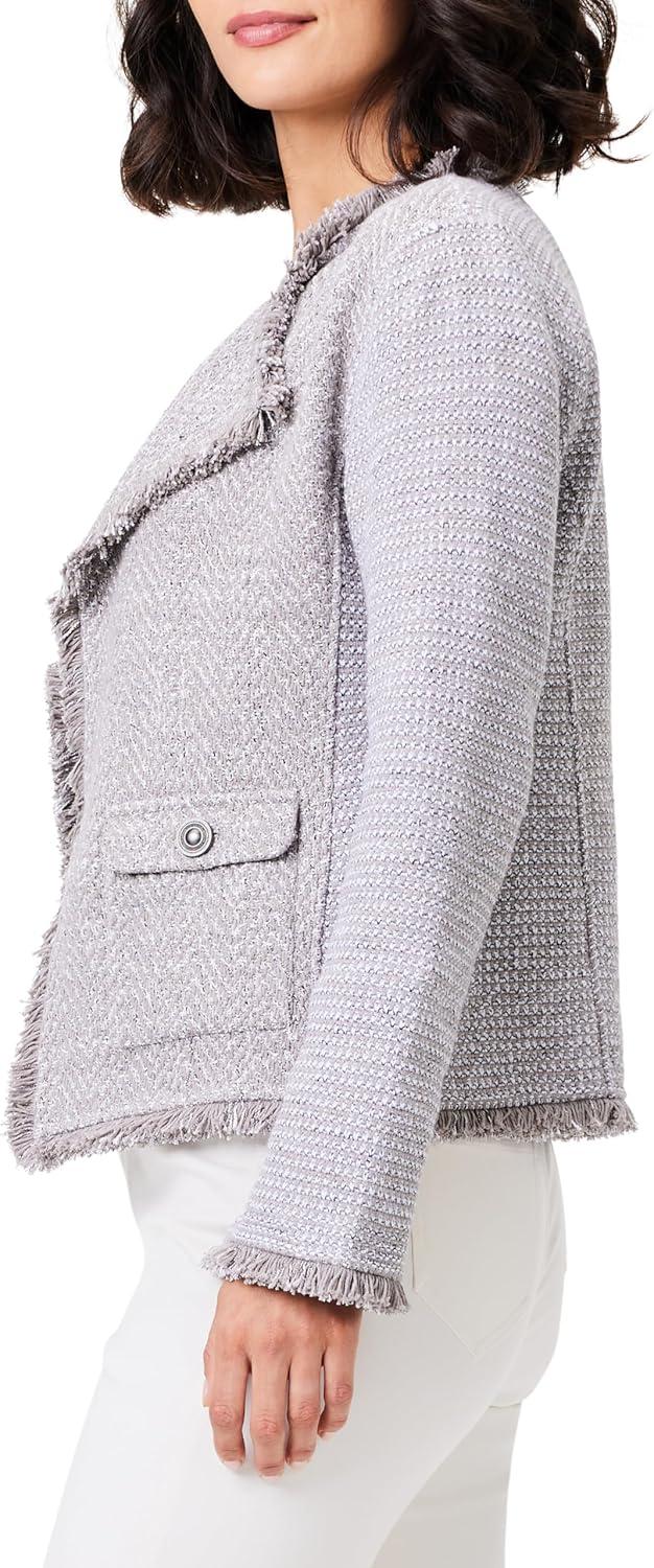 image:imageNICZOE Womens Fringe Mix Knit Pocket JacketFrench Linen