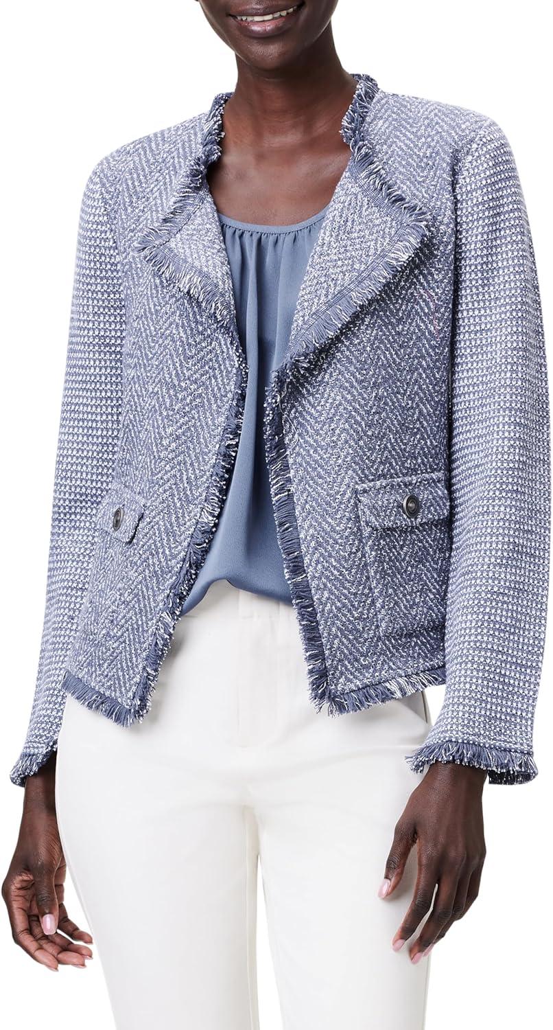 image:imageNICZOE Womens Fringe Mix Knit Pocket JacketSlate