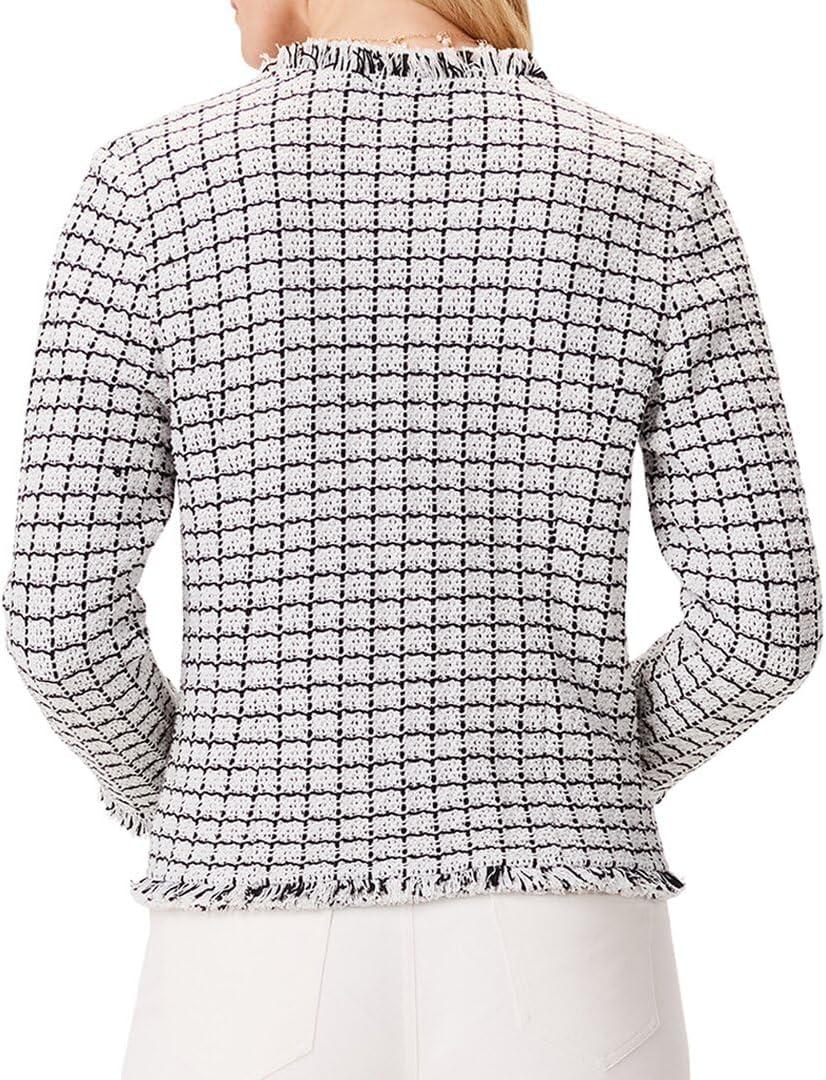 image:imageNICZOE Womens Grid Fringe Mix Knit Pocket JacketCream Multi