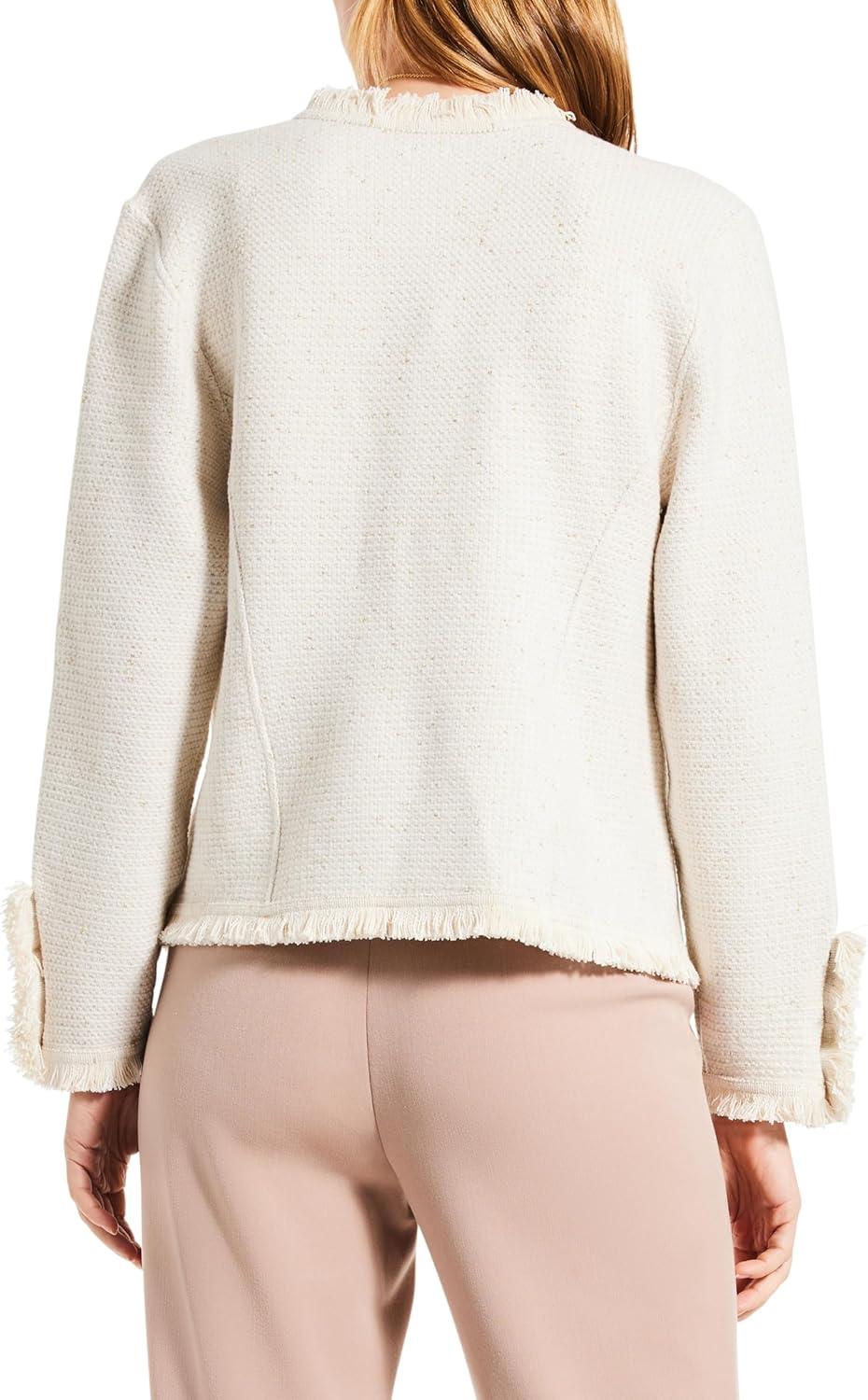 image:imageNICZOE Womens Metallic Fringe Mix Knit JacketCream Mix