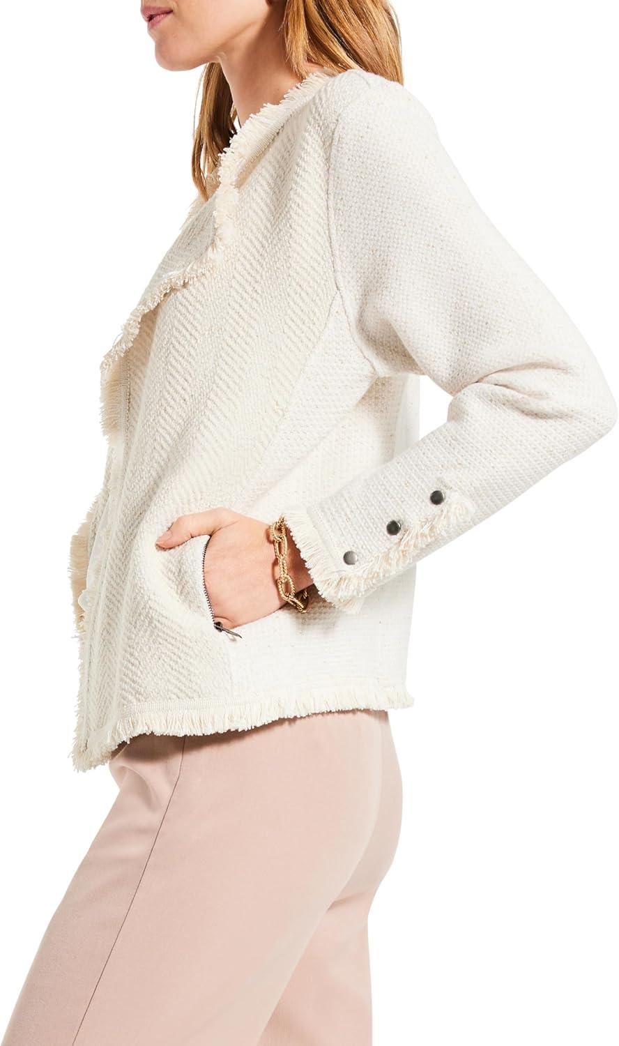image:imageNICZOE Womens Metallic Fringe Mix Knit JacketCream Mix