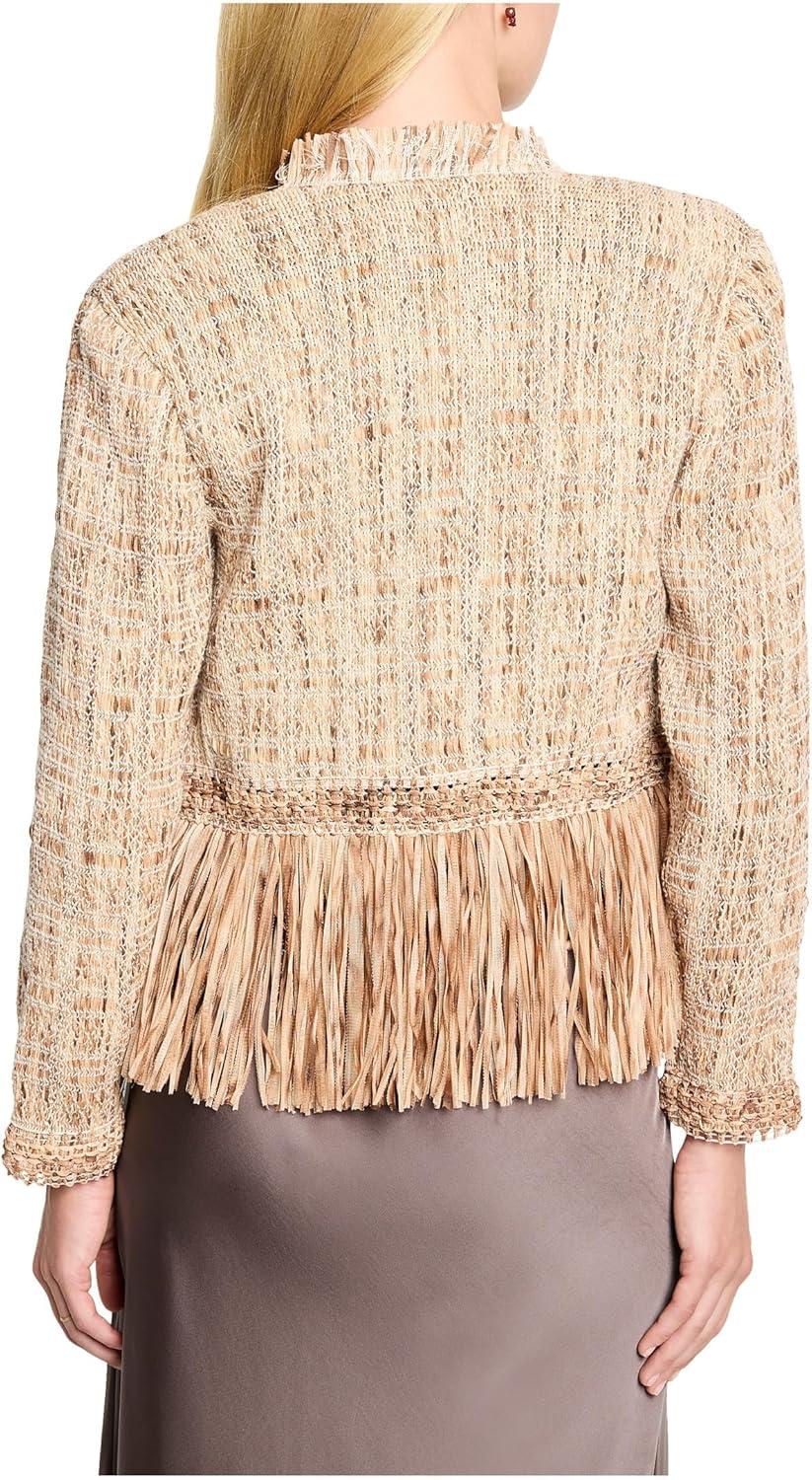 image:imageNICZOE Womens Petite Cork Fringe Knit JacketNeutral Multi