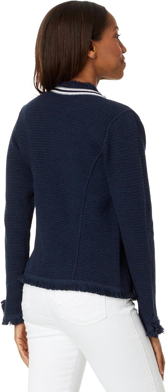 image:imageNICZOE Womens Ribbon Trim Fringe Mix Knit JacketDark Indigo