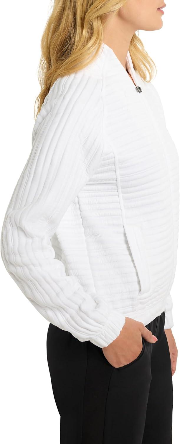 image:imageNICZOE Womens Textured Stripe Zip Front JacketPaper White