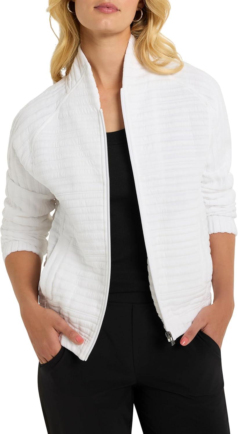 image:imageNICZOE Womens Textured Stripe Zip Front JacketPaper White