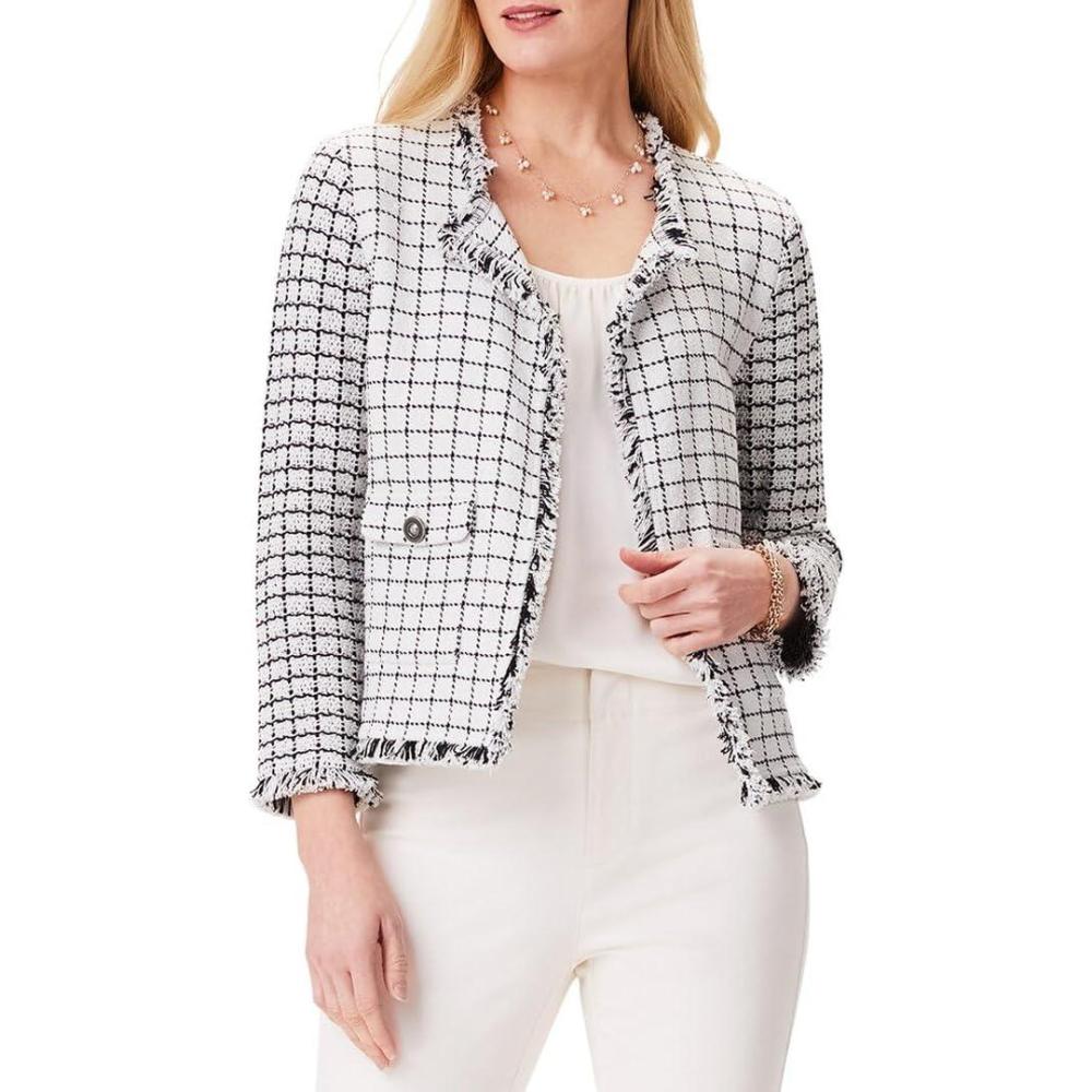 image:imageNICZOE Womens Grid Fringe Mix Knit Pocket JacketCream Multi