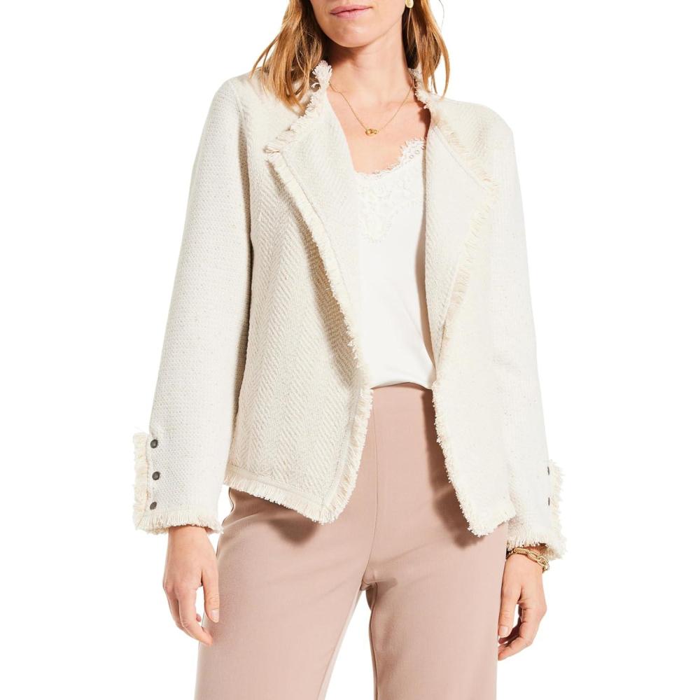 image:imageNICZOE Womens Metallic Fringe Mix Knit JacketCream Mix