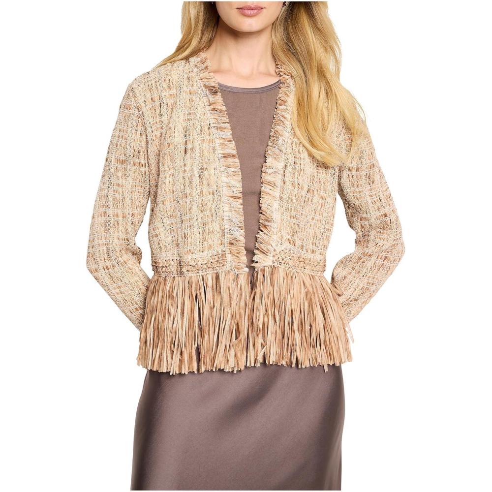 image:imageNICZOE Womens Petite Cork Fringe Knit JacketNeutral Multi
