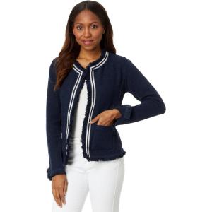 NIC+ZOE Women’s Ribbon Trim Fringe Mix Knit Jacket(Dark Indigo)