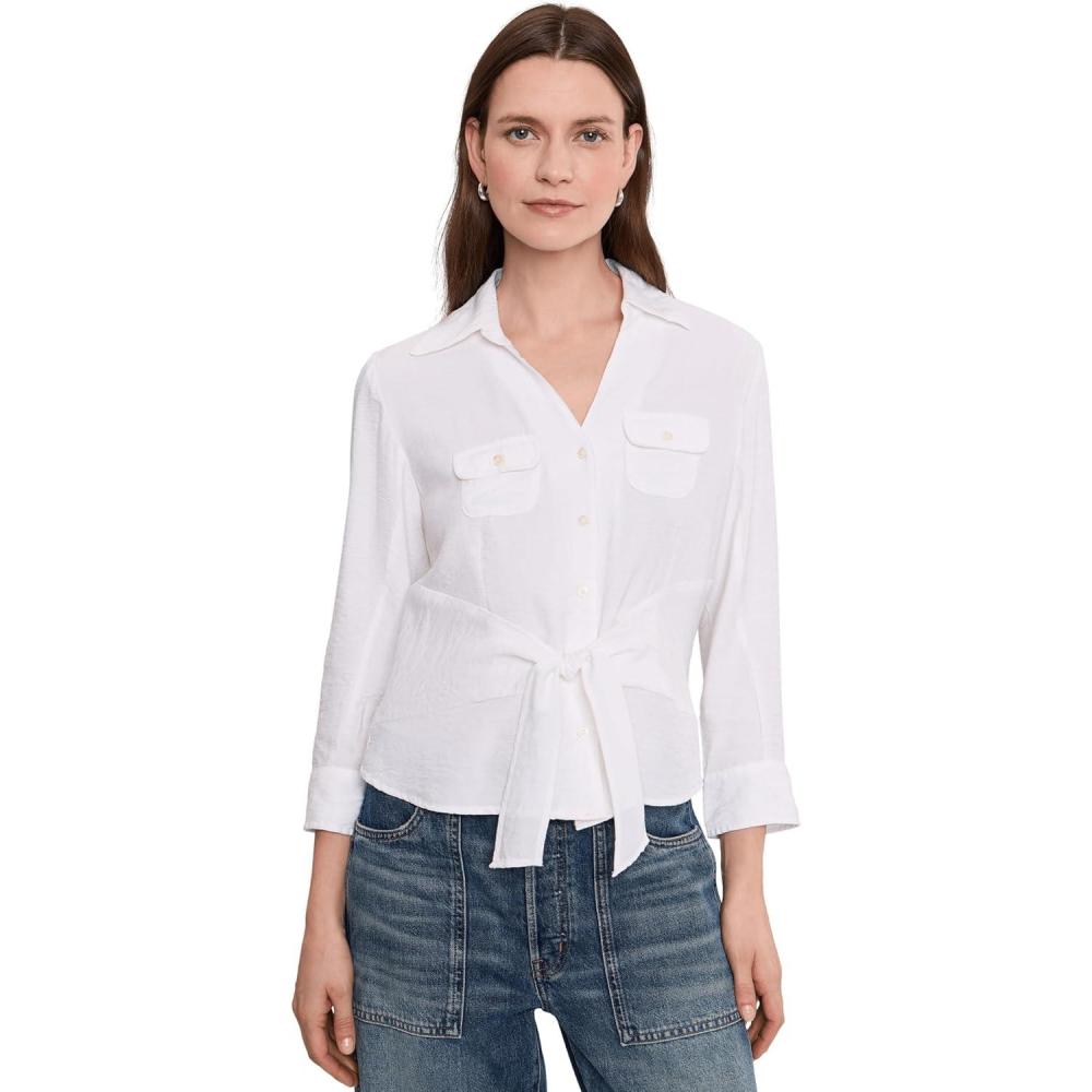 image:imageNICZoe Womens Iconic Tie Front ShirtPaper White