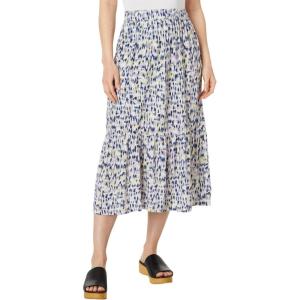 NIC+ZOE Women’s Abstract Ikat Tiered Midi Skirt(Indigo Multi)