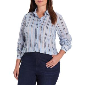 NIC+Zoe Women’s Drifty Painted Stripe Cotton Shirt(Blue Multi)