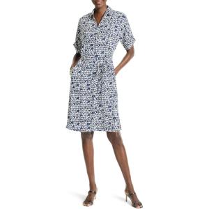 NIC+Zoe Women’s Etched Angles Belted Devon Dress(Indigo Multi)