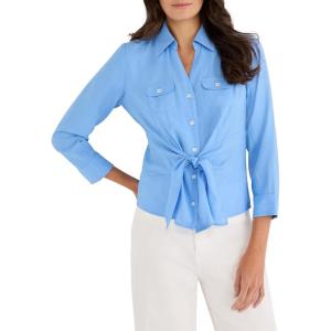 NIC+Zoe Womens Iconic Tie Front Shirt(French Blue)