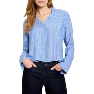 NIC+Zoe Women’s Striped Ruffled Around Top(Blue Multi)