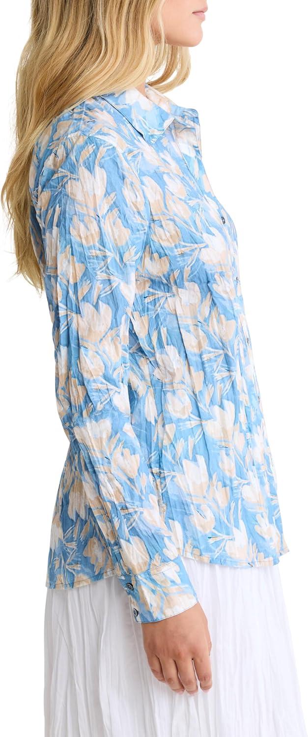 image:imageNICZoe Womens Shadow Floral Core Crinkle Texture Button Down Cotton ShirtBlue Multi