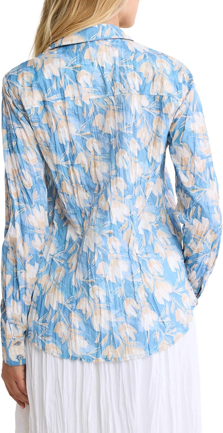 image:imageNICZoe Womens Shadow Floral Core Crinkle Texture Button Down Cotton ShirtBlue Multi
