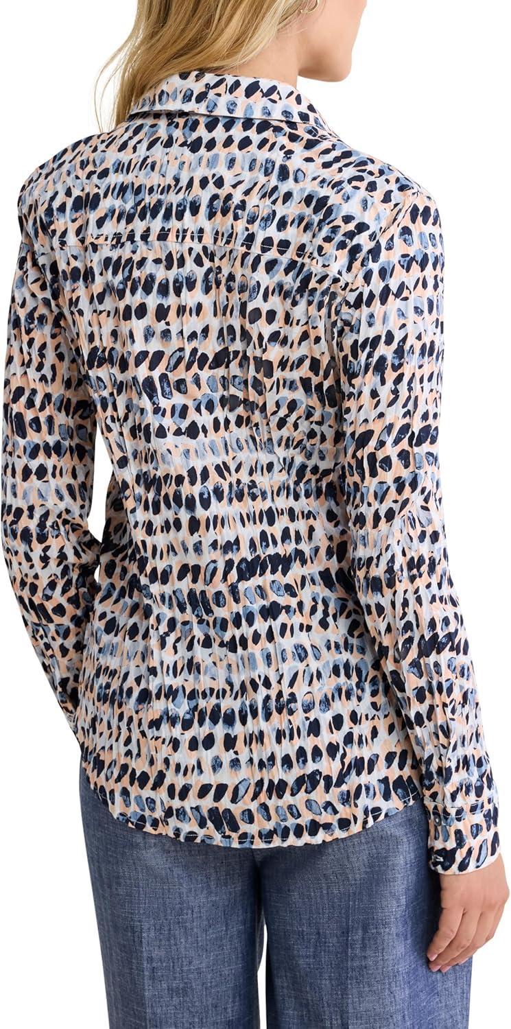 image:imageNZ BY NICZoe Womens Pattern Mix Crinkle Texture Button Down Cotton ShirtIndigo Multi