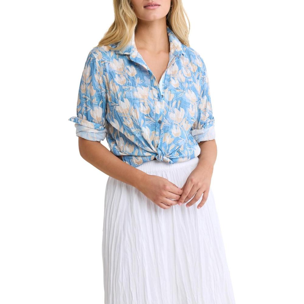 image:imageNICZoe Womens Shadow Floral Core Crinkle Texture Button Down Cotton ShirtBlue Multi