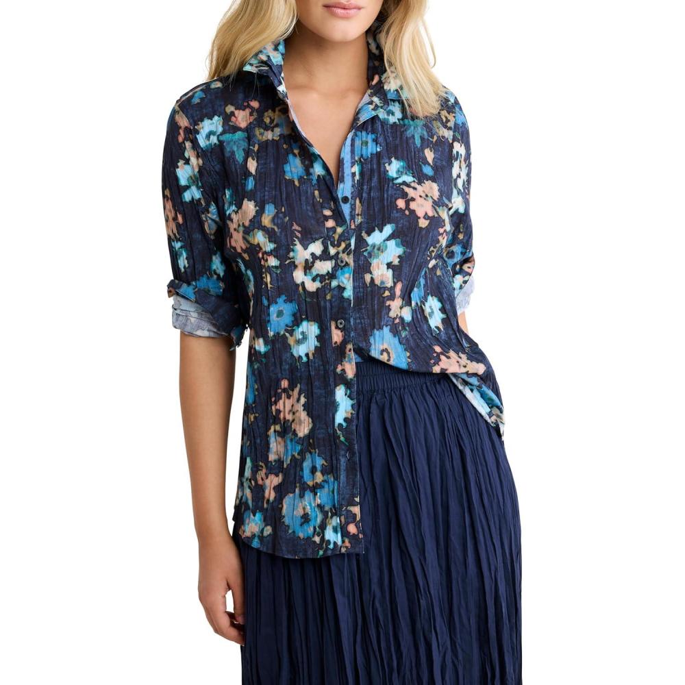 image:imageNZ BY NICZoe Womens Pattern Mix Crinkle Texture Button Down Cotton ShirtNight Floral