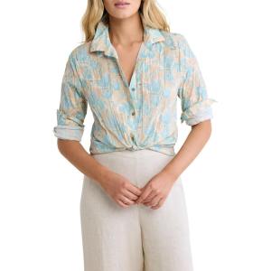 NIC+Zoe Women’s Shadow Floral Core Crinkle Texture Button Down Cotton Shirt(Green Floral)