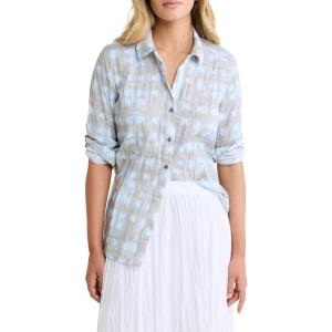 NZ BY NIC+Zoe Women’s Pattern Mix Crinkle Texture Button Down Cotton Shirt(Blue Tye Dye)